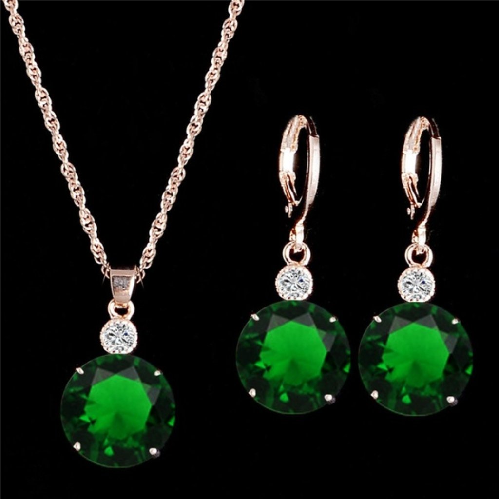 18k WhiteYellow Gold Jewelry Set Green  Silver